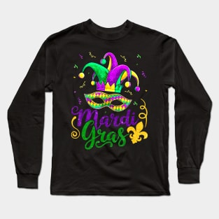 Mardi Gras 2024 Girls Mask Beads New Orleans Party Long Sleeve T-Shirt